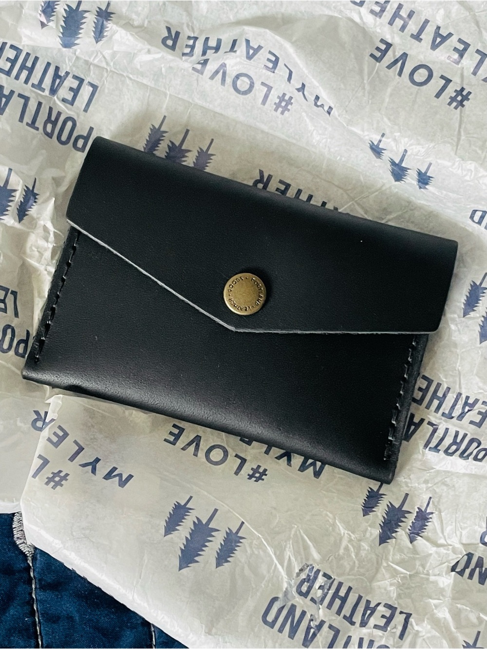 Black Leather Envelope Card Holder Wallet - Portland Leather